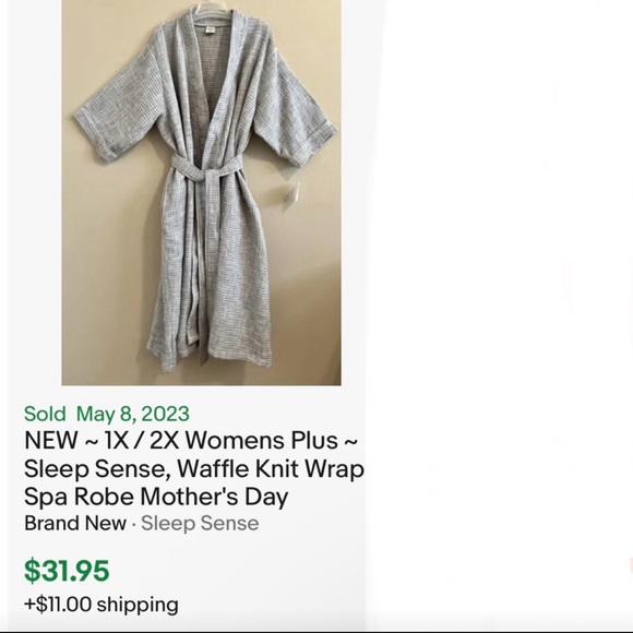 Suimo Square Waffle Wrap Robe Light Blue 3/4 Sleeves W/ belt XL LIKE NEW - Picture 11 of 11